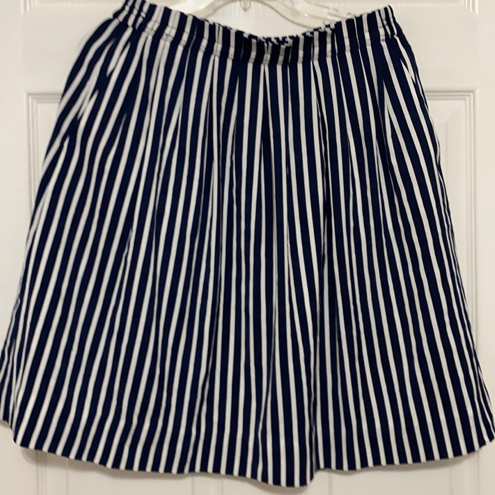 Navy and white striped a-line skirt